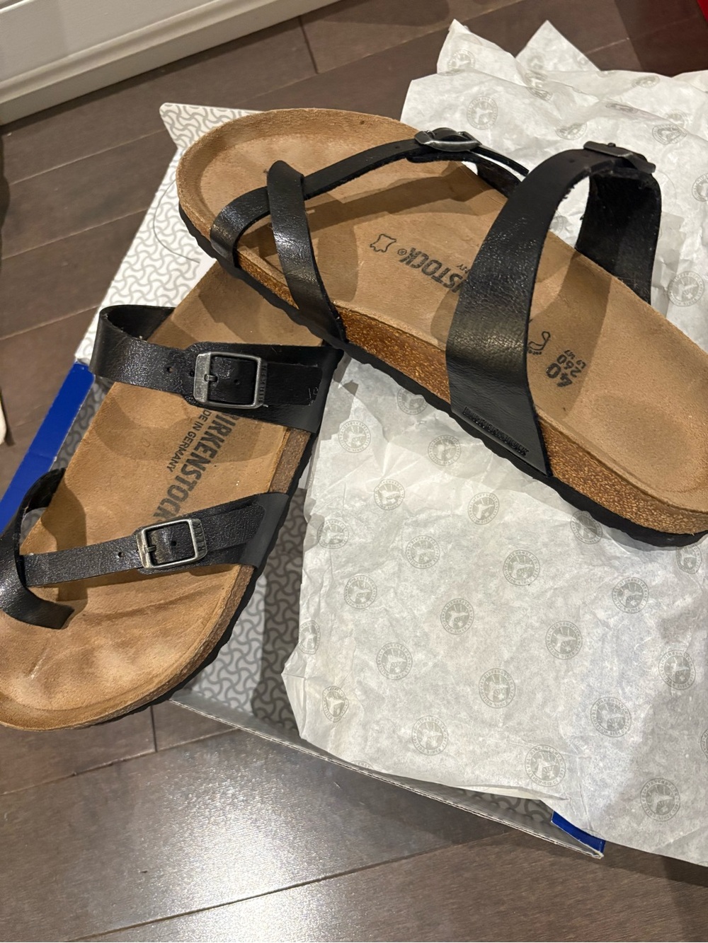 Birkenstock Black Leather Strappy Cork Footbed Sandals